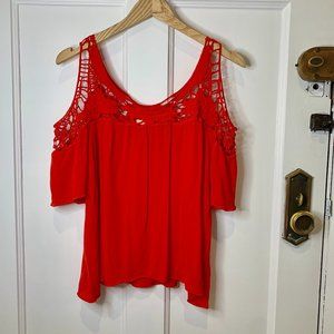 Vibrant Red Cold-Shoulder Top